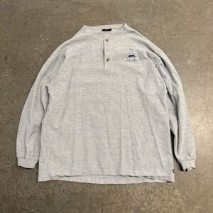 Jansport Mens XL Henley Shirt Gray Long Sleeve Vikings Mountain Logo Made in USA